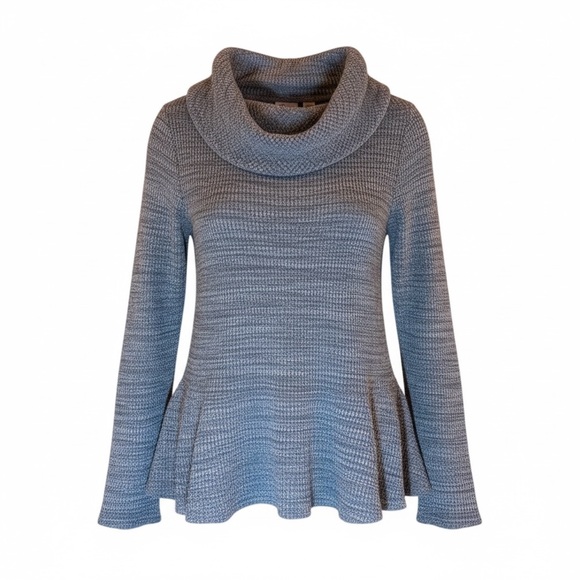 Anthropologie Winterscape Heather KnitCowl Neck Peplum Sweater Gray Knit Small - Picture 2 of 9